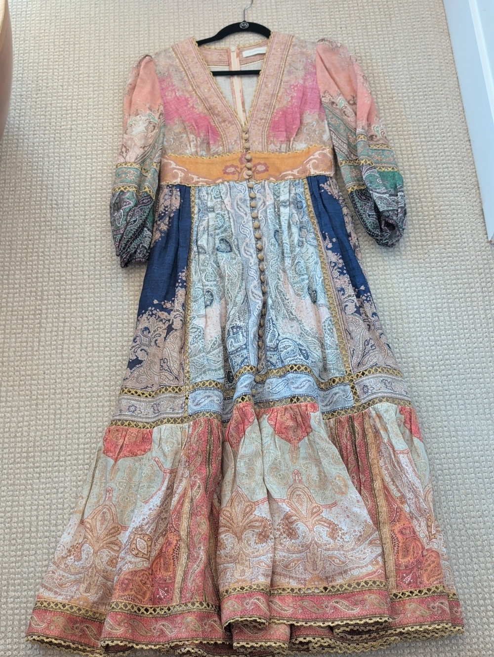 Zimmermann Devi Midi Shirt Dress Paisley Pink & Blue Size 2